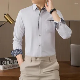 Camicie casual maschile da uomo marchio browon uomini 2024 camicia solida a manica lunga primavera per collare a pedaggio.