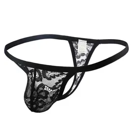 Underbyxor Clevers-Menmode Mens Sexiga transparenta spetsar Underkläder Flower Mesh Thong Sexually älskade fetischism Sissy Gay Bikini Q240430