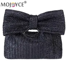 Women Weaving Clutch Bag Zipper Closure with Bow Prese Proseile Party Party Wedding 240426