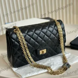 2.55 Womens Designer Vintage Black Calfskin Crack Lines Craquelure Quiltade Shoudler Bags Gold/Silver Chain Crossbody Handväskor Multi Pochette Turn Lock Purse 25cm