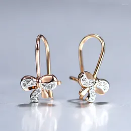 Dingle örhängen 585 Rose Gold Color Stud för flickor Kvinnor Söt Butty Bow Tie Drop Rhinestone CZ PAST MODE JAWLELERY GIFT GE34