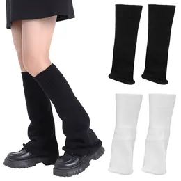 Women Socks 2 Pairs Mid-calf Knitted (black White) Comfortor Leg Warmer Legwarmers Boot Covers Sleeve Acrylic