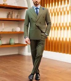 Męskie garnitury Men Army Green smoking Groom Groomsman PROM Wedding Party Formal Business Suit 2 -częściowy zestaw i spodnie A02