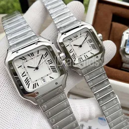 Top Quality Series Fashion Quartz Watch Men Women Silver Dial Sapphire Glass Square Design Wristwatch Lovers Luxury Full Stainless305C