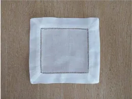 White LinenCotton Hemstitched Cocktail Napkins 5 PCS 6quot X 6quot Ladder Hem Stitch Cloth Napkin Coasters5915079