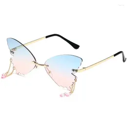 Sunglasses Butterfly Shape Women UV400 Creative Pendant Metal Rimless Shades Outdoor Travel Party Decorative Eyeglass