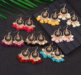 Dangle Chandelier Vintage Bohemian 8 Color Round Dangling Earrings For Woman Fabric Flowers Earring Ethnic Fantasy Boucles D397557165