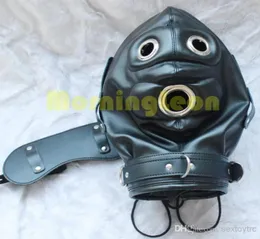 속박 기어 BDSM 구속 풀 커버 후드 마스크 가짜 가죽 gimp Zentai 섹시한 의상 총구 페티쉬 섹스 장난감 분리 가능한 B03060207739050