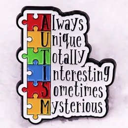 Autistische Zitate Emaille Pins Pflege Autismus Kinder Brosche Regenbogen Puzzle Stücke Revers Abzeichen Schmuck für psychologische Institutionen