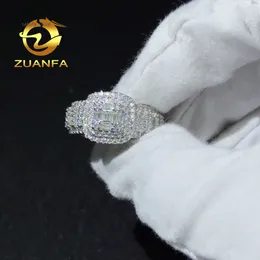 RTS Bling Hiphop Rapper Rocper Ring Baguette Moissanite 18k Золотой стерлинговое серебряное кольцо для мужчин наполовину вечность кольцо