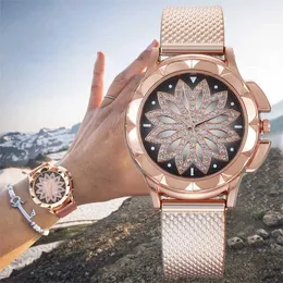 Zegarek dla kobiet es mody panie stalowy pasek dziki dama kreatywny prezent Rose Gold Flowernestone H240504