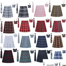 Zweiteilige Kleiderfrauen plaid Faltenrock mit Krawatte Bowtie XS 5xl Harajuku Preppy Mini Japanische Schuluniformen Mädchen Sommer Jupe Kaw DH273