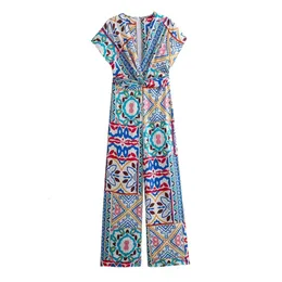 UNIZER Spring Product Womens Casual Versatile Vneck Sleeveless Silk Satin Texture Printed jumpsuit pants 240423