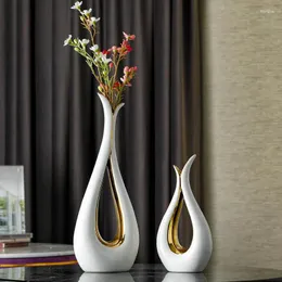 Wazony europejski biały ceramiczny wazon złocone kontener kwiatowy pojemnik na pokój ślubna dekoracje hydroponiczne hydroponiczne stół jadalny