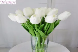 Fengrise 30pcs pu mini tulip Real Touch Flowers Artifice Flower для вечеринки свадебного букета Свадебные декоративные цветы венки C1817259221