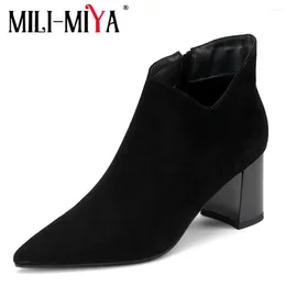 Stiefel Mili-Miya Herbst Winter Frauen sexy Punkt Zehen Such Square High Heels Fashion Classic Style Reißverschlussschuhe große Größe 34-43
