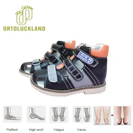 Sapatos ortopédicos para crianças para crianças Black Leather School Sandals Toddler Tiptote Flatfoot calçados com arco Suporte Tamanho2233 240429
