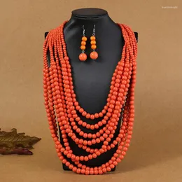 Orecchini di collana set 1Set africano in stile africano multistrato di gioielli in legno girocolli colorati bohémien festa bohémien