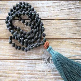 Correntes 6mm Black Lava Stone 108 Minchações Handmade Tassel Mala Colar