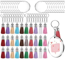 Keychains acrílico círculo em branco Kit Clear Kit 120pcs para o Projeto Cricut, incluindo espaços em branco do disco, TASSELS9968314