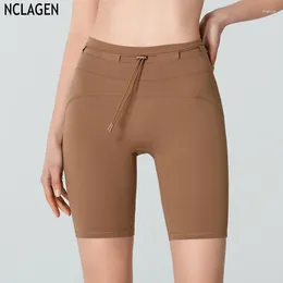 Shorts ativos nclagen rodando yoga ginástica ginástica alta cintura prateada levantamento de nylon esportes de fitness sports sem costura frontal motociclista