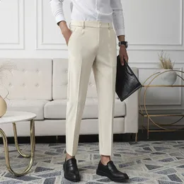 Men Non-iron fabric Dress Pants Slim Straight Black Apricot Dark Gray Casual Suit Pants Male Business Little Feet Suit pants 240423