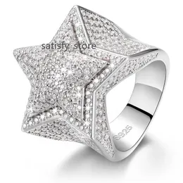 Hiphop Men Women Mulheres jóias finas geladas de ouro plated 925 Sterling Silver VVS Moissanite Diamond Star Star Ring com Certificado GRA