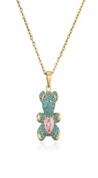 High Quality CZ Colorful Zircon Pave Setting Love Bears Pendant Necklace with Gold Chain Cute Woman Jewelry3325796