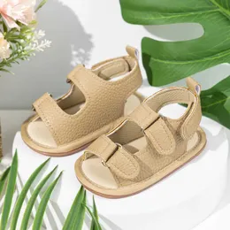 Первые ходьбы летние резиновые мягкие анти-скользкие сандалии для мальчиков и девочек обувь для ботинки 0-18 месяцев Pu Flat Beach Slippers Walking Board H240504