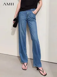 Женские джинсы amii минимализм 2024 летние женщины повседневные джинсовые джинсы с прямыми забавными письмами украшены хлопковыми ретро -модными брюками.