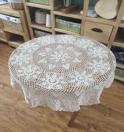 110CM Round crocheted tablecloth vintage style table cover chic pattern table topper in handmade White and Beige Color availab5529017