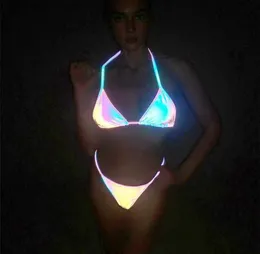 Women039s купальные костюмы Blesskiss Reflective Laser Mini Micro Bikini Sexy Thong Swimsuit Бразильский пляжный клуб вечеринка Женщины купаются SU1301221