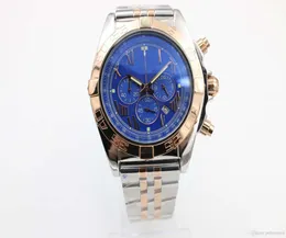 2019 Mark Top Mark High Quality B01 Sapphire 46 mm Dial azul Quartz Cronógrafo Stick Blue Dial Two Tom Aço inoxidável Men039s WRI6104957