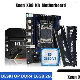 마더 보드 kllisre x99 마더 보드 콤보 키트 LGA 2011-3 XEON E5 2680 V3 CPU DDR4 16GB 2PCS 8G 2666MHz 데스크탑 메모리 드롭 전달 C OTQYE