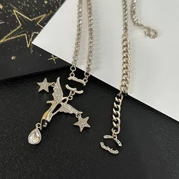 18K Gold plattiert Messing Kupfer Anhänger Halskette Mode Frauen Designer Marke C-Letter Star Strass