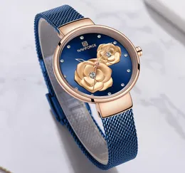 Naviforce Rose Gold Watch Women Watchesフルスチールレディース女性