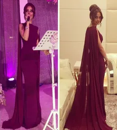 Nya Bourgogne Evening Dresses Formal Party Wear With Cape Shawl Mermaid Prom Gowns Bateau Vintage Maroon Cheap High Quality Dress6705938