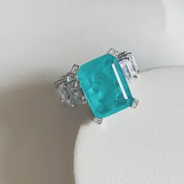 Cluster Rings Big Sterling Silver Band Ring With Main Stone For Women Emerald Cutting