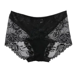 Kvinnor Hög elasticitet trosor Big Size Lace Sexig underkläder Transparent blommiga broderier med hög ökning av PS-storlek för Lady New T2004208987378