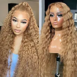 Transparent lace honey gold lace front wig water wave human wig curly hair synthetic wig pre-plucked hairline perruque femme wholesale hair products