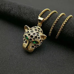 Designer Leopard Head Diamond Anhänger Halskette Frauen Männer hochwertige Eiste -Bling mit goldener Farbe Edelstahl Kette Kubikzirkon Männer Hip Hop Schmuck Geschenk