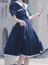Yumuşak kızlar JK elbise Japonya Tiktili Stil Lolita Sailor Suit Elbiseler Kadınlar Y2K Gotik Kawaii Vintage Kısa Kollu Yaz Midi Elbise 240424