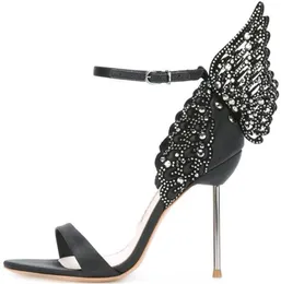 Sophia Webster Design Women Butterfly High Heels de retalhos Evangeline Sandals Dress Prom Stilettos Celebrity Party Sandal3062833