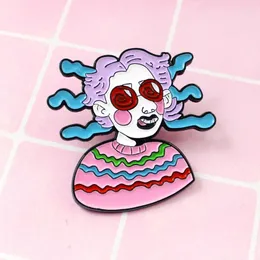 Brooches Humorous Punk Bomb Head Girl Purple Hair Pink Sweater Doll Medusa Enamel Brooch Collar Denim Badge Gift For Friends Birthday