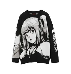 Atsunny 2021 Hip Hop Streetwear estilo vintage harajuku tricô de jovens anime menina malha de malhas note do suéter pulôver g09091320353