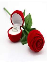 Romantic Red Rose Flower Velvet Wedding Ring holder Earrings Storage Display Case Pendants Jewelry Gift Box Valentines Day birthda2023951