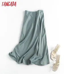 Женщины тангада Женщины твердые качества атласная миди -юбка винтажная сторона Zipper Office Elegant Chic Aline Skirts 6d18 2103125428000