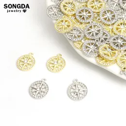Charms 10pcs Crystal Round Compass Star Rhinestone Alloy Vintage Pendant For Jewelry Making DIY Earrings Bracelets Necklace
