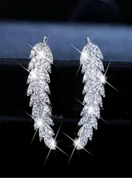 2019 Nya ankomst Luxury Jewelry 925 Sterling Silver Pave White Sapphire CZ Diamond Leaf Feather Stud Earring For Women GI9186017