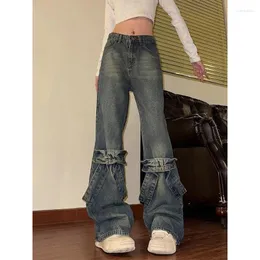 Jeans feminino Splicing Bow Slim Retro da cintura alta pernas retas Vaqueros Hong Kong Trendência de jeapants do estilo solto